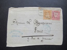 Schweiz 1873 Michel Nr.24 Und Nr.30 MiF Geneve - Paris Briefvorderseite / VS Blauer K2 Suisse Belgarde - Lettres & Documents