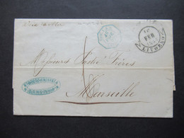 Italien 16.2.1855 Livorno - Marseille Schiffspost Voie E Mer Blauer Stempel Tosc.1. S. E. Marseille Faltbrief Mit Inhalt - Toscana