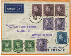 BELGIQUE - COB 323X3 5F VERT ALBERT 1ER  + 430+431X3+434X3 LEOPOLD III SUR LETTRE PAR AVION POUR LE CHILI, 1937 - Lettres & Documents