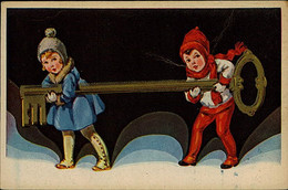 CASTELLI SIGNED 1930s POSTCARD - KIDS WITH BIG KEY - EDIT CECAMI 1061  (3057) - Castelli