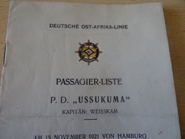 Deutsch-Ost-Afrika-Line  "Passagier-Liste P.D.USSUKUMA 1921 - Monde