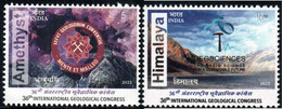 India 2022 Inde Indien 3rd International Geological Congress Himalaya Amethyst Stamps 2v - Unused Stamps