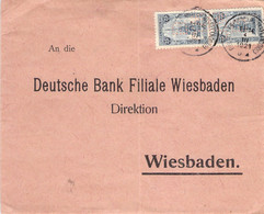 COB 164 X2 Sur Devant De Lettre - Obl 1921 à Bruxelles - Envoyé à Deutsche Bank Wiesbaden En Allemagne - Covers & Documents