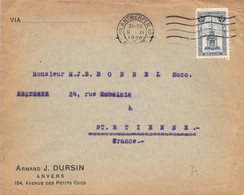 COB 164 Sur Lettre - Obl 1920 à Antwerpen Anvers - Envoyé à St Etienne En France - Covers & Documents