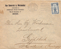 COB 164 Sur Lettre - Obl 1920  à Antwerpen Anvers - Enveloppe Van Remortel Et Wermenbol Envoyé En Hollande - Storia Postale