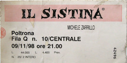 MICHELE ZARRILLO Il Sistina Roma Biglietto Concerto Ticket 1998 - Tickets De Concerts