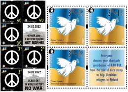 Finland Russia 2022 No War! Help To Ukraine Peterspost Set Of 3 Blocks Of 3 Stamps With Labels Each Mint - Unused Stamps