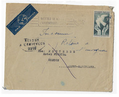 PARIS Lettre Dest Menton Retour Envoyeur 2316 Verso Griffe DESTINATAIRE INCONNU Etiquette Par Avion 3F Yv 761 Ob 1946 - 1921-1960: Modern Period