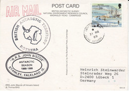 British Antarctic Territory (BAT) RRS John Biscoe Off Anvers Island Postcard Ca Rothera 31 MR 89 (57650) - Cartas & Documentos