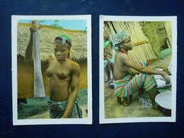 Lot De 2 Photo Carte Non écrite -  Jeune Fille De Cote D'Ivoire Pilant Le Mil - Non Classés