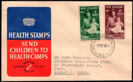 NEW ZEALAND 1950 First Day Cover FDC Health Stamps Send Children To Health Camps Souvenir Cover Posted To India (**) - Lettres & Documents