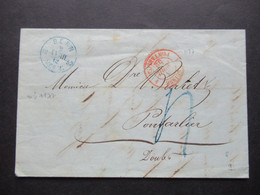 Schweiz Bern 2.4.1852 Roter Stempel Suisse 1 Pontarlier Und Blauer K1 Bern 2. Avril 1852 Vorm. Faltbrief Mit Inhalt - 1843-1852 Timbres Cantonaux Et  Fédéraux