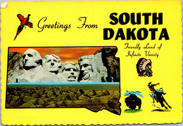 South Dakota Greetings Showing Sunset On Mount Rushmore & Badlands National Monument - Mount Rushmore