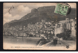 (RECTO / VERSO) MONACO - AVENUE DE LA COSTA ET LA CONDAMINE - BEAU TIMBRE DE MONACO ET CACHET - FORMAT CPA - La Condamine