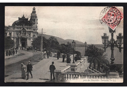 (RECTO / VERSO) MONTE CARLO EN 1909 - LES TERRASSES ANIMEES - BEAU TIMBRE ET CACHET DE MONACO - CPA - Terraces