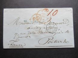 GB London 1852 Stempel PD / Paid Und Blauer L1 Bloomsbury / Angl AM 2 Calais 2 über Paris Nach Poitiers - Covers & Documents