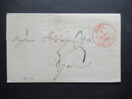 Schweiz 3.9.1849 Roter K2 Basel Vor-Mittag Und K2 Bale Mulhouse Auslandsbrief Nach Lyon - 1843-1852 Timbres Cantonaux Et  Fédéraux