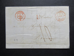 Schweiz 7.7.1847 Roter K2 Geneve Ferney Und Geneve * Auslandsbrief Nach Bordeaux Bartaxe 10 Gedruckter Briefkopf Saran - 1843-1852 Federal & Cantonal Stamps