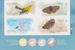 Prothonotary Warbler - Taylor's Checkerspot - Roseate Tern - Burrowing Owl /4 X Self-adhesive Stamps X 52c - Unused Stamps