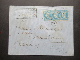 Frankreich 1864 Napoléon Michel Nr.21 (3) MeF Auf Charge Brief / Wertbrief Sternstempel Mit Nummer 1 Paris - 1862 Napoléon III