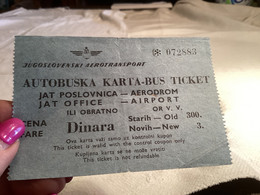 JUGOSLOVENSKI AEROTRANSPORT AUTOBUSKA KARTA-BUS TICKET JAT POSLOVNICA AERODROM Avion - Monde