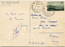 NORVEGE CARTE POSTALE DEPART HAMMERFEST 22-7--57 POUR LA FRANCE - Anno Geofisico Internazionale