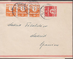 1919. DANMARK. 2 øre Wrapper With 3-stripe 1 øre Cancelled STRUER 10.9.19 To Madrid, Spain. Unusual Destin... - JF518594 - Lettres & Documents