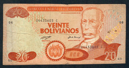 BOLIVIA P211 20 BOLIVIANOS 28.11.1986 Serie C  F-aVF NO P.h. - Bolivie