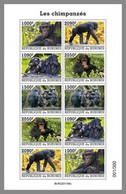 BURUNDI 2022 MNH Chimpanzees Schimpansen M/S ZDR. - IMPERFORATED - DHQ2214 - Chimpanzés