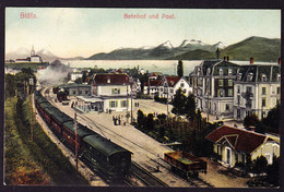 1908 Gelaufene AK (Marke Fehlt) Bahnhof Und Post In Stäfa Mit Eisenbahn. - Stäfa