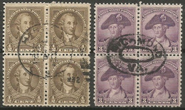 USA 1932 G. Washington Bicentennial  C.1/2 + C.3 ( SC.# 704 + 708 ) In Used Block4 - George Washington