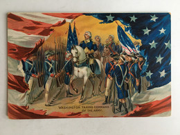 USA - George Washington Taking Command Of The Army Revolutionary War Of Independence American Flag Litho Raphael Tuck - Presidenti