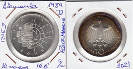 E3021 MONEDA ALEMANIA 10 MARCOS 1989D PLATA SIN CIRCULAR CON MANCHA 16 - Otros & Sin Clasificación