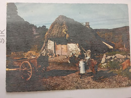 CPM, En AUVERGNE, Vieux Buron Au Toit De Chaume ( Âne Portant Bidons De Lait), éd Théojac, écrite En 1967 - Auvergne