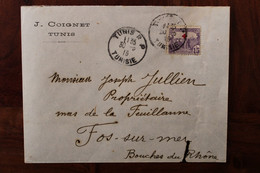 Tunisie 1915 Fos Sur Mer Surcharge Croix Rouge France Cover Colonie Ww1 Wk1 Timbre Seul - Covers & Documents