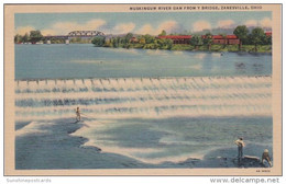 Ohio Zanesville Fishing At Muskingum River Dam From Y Bridge Curteich - Zanesville
