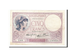 Billet, France, 5 Francs, 5 F 1917-1940 ''Violet'', 1940, 1940-12-26, TTB - 5 F 1917-1940 ''Violet''