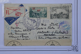 O 24 FRANCE BELLE CARTE CENSUREE+ RARE  1943  PARIS   POUR HELSINSKI  +N°492 SEUL + VIGNETTE++ + AFFRANC. PLAISANT - 1927-1959 Covers & Documents