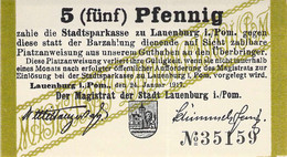 Lauenburg /Pom. (Leborg) Notgeld 5+10Pfg. UNC - 1° Guerre Mondiale