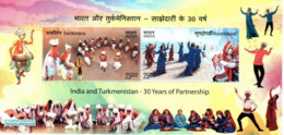 India 2022 Indien Inde Turkmenistan 30 Years Music Dance Musical Instruments Miniature Sheet - Unused Stamps