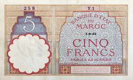 Morocco 5 Francs, P.23Aa (1.8.1922) - UNC - - Marokko