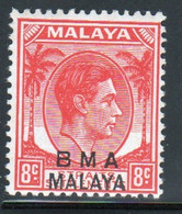 Malaya British Military Administration 1945 George V Single 8c Stamp Overprinted BMA In Mounted Mint Condition. - Malaya (British Military Administration)