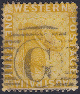 Western Australia 1d Yellow Swan Barred Large G Cancel Perf. 14 Wmk. CA Inverted - Oblitérés