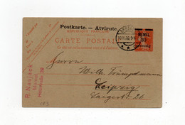 !!! MEMEL, ENTIER POSTAL CP3 DE 1920 POUR LEIPZIG - Brieven En Documenten