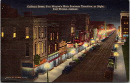 Indiana Fort Wayne Calhoun Street Main Business Thoroughfare At Night Curteich - Fort Wayne