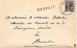Enveloppe Envoyée à Mr Le Ministre Dellatre - Griffe Linéaire VIESVILLE - Oblitéré à Charleroi - Griffes Linéaires