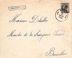 Enveloppe Envoyée à Mr Le Ministre Delattre - Griffe BERNISSART - Oblitéré à MONS - Linear Postmarks