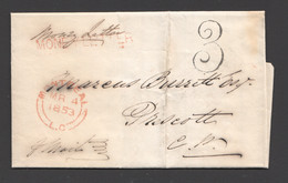 1853  Montreal - Money Letter To Prescott CW  Faint Prescott UC Recever On Back - ...-1851 Préphilatélie