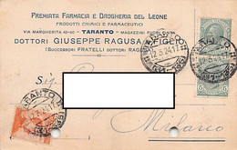 013965 "TARANTO  - FARMACIA E DROGHERIA DOTTORI GIUSEPPE RAGUSA"  CART. COMM.LE SPED 1924 - Autres & Non Classés