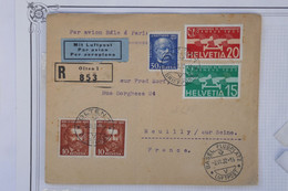 AU7 SUISSE  BELLE LETTRE RECOM.  1932  PAR AVION BASEL  A  NEUILLY  FRANCE +AEROPHILATELIE +AFFRANCH. PLAISANT - Other & Unclassified